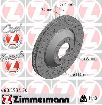 Zimmermann remschijf Formula Z vooras links CAYMAN (981) 3.8 GT4