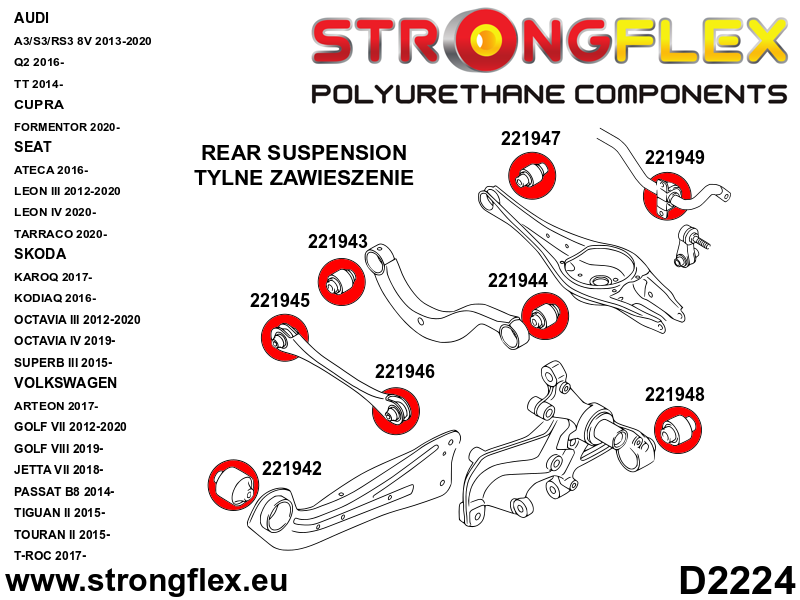 226227B: Rear suspension bush kit