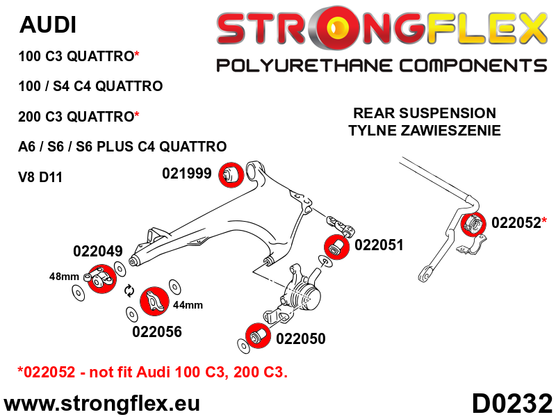 022056A: Rear lower arm – front bush 44mm SPORT