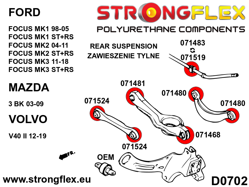 076154A: Rear suspension bush kit SPORT