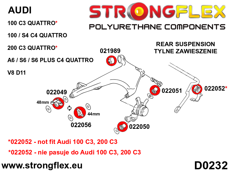 022049A: Rear lower arm – front bush 48mm SPORT