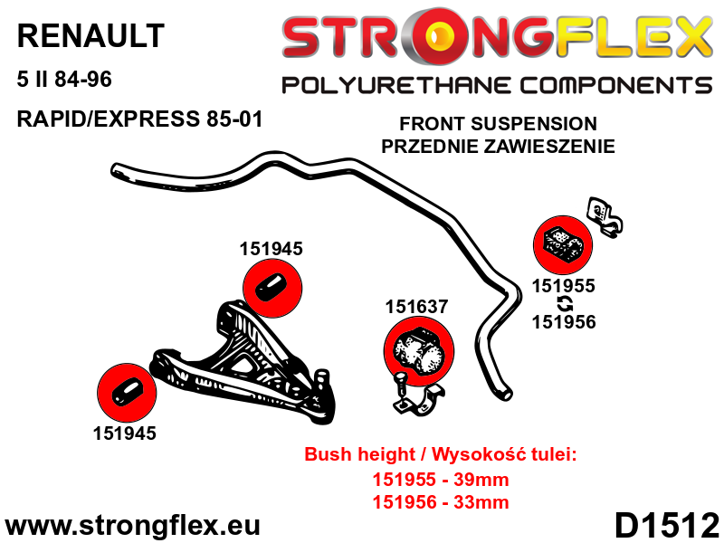 156095A: Front suspension bush kit SPORT