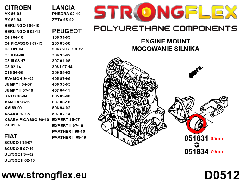 051834B: Front lower engine mount 70mm