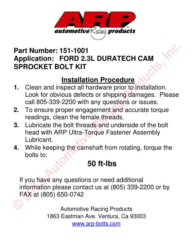 FORD 2.3L DURATECH CAM TANDWIELBOUTENKIT