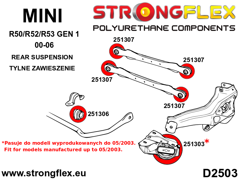 256203A: Rear suspension bush kit up to 05/2003 SPORT