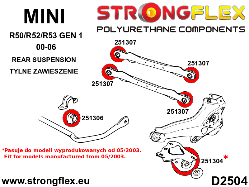 256204A: Rear suspension bush kit from 05/2003 SPORT
