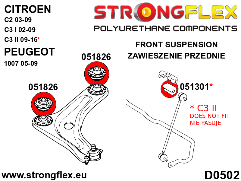 056001A: Front suspension bush kit SPORT
