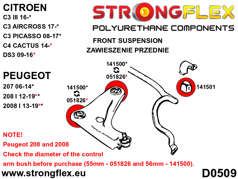 141500A: Front wishbone bush 56mm SPORT