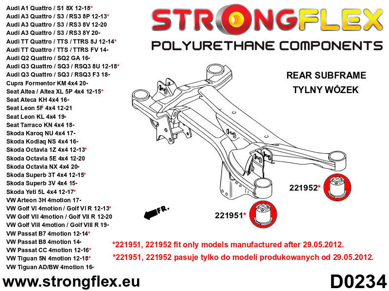 226229B: Rear subframe bush kit - after 29.05.2012