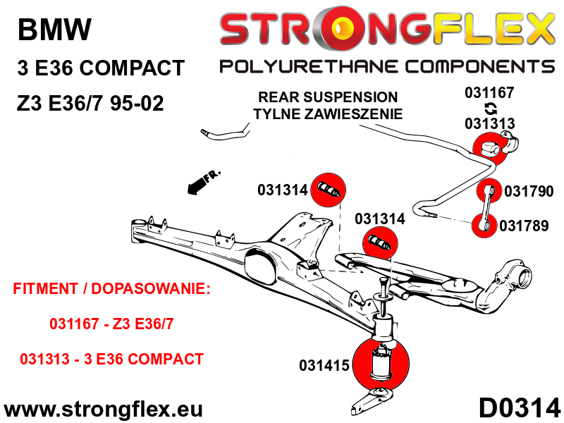 036136A: Rear suspension bush kit SPORT