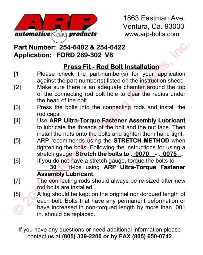 SB Ford 289-302 standaard wave-loc drijfstangbouten