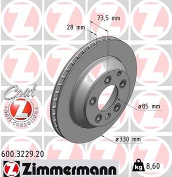 Zimmermann brake disk 330x28mm Cayenne 958, Q7 4LB, Touareg 7P