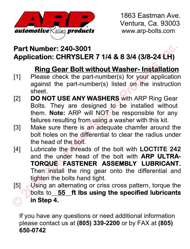 Chrysler ringtandwielboutenset