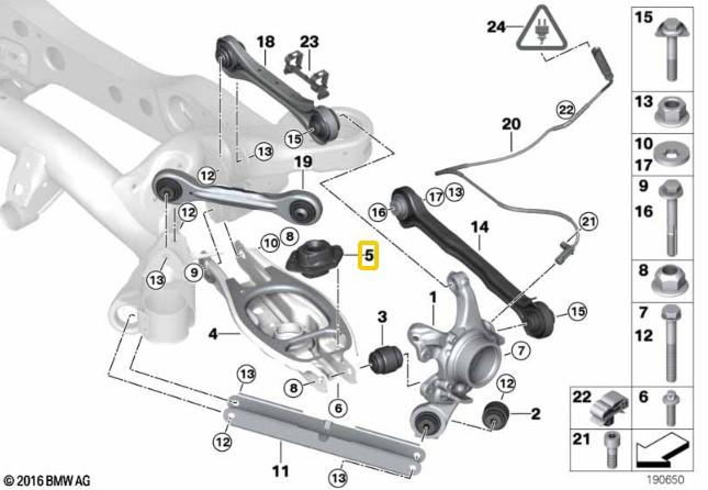 Onderste schokdempersteunen achter met polyurethaan inzetstukken BMW E8X, E9X (niet M-modellen)