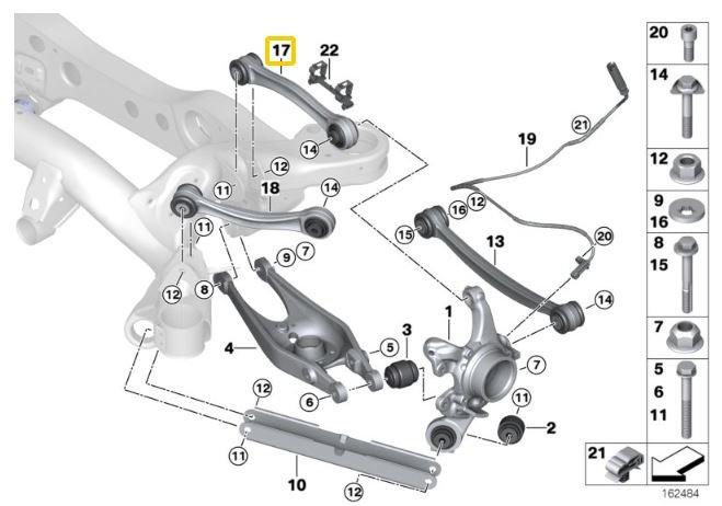 Verstelbare draagarmen achter BMW E8x, E9x - Grijs, Alumiunium