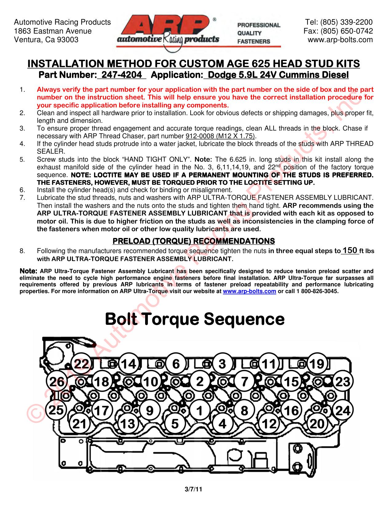 Dodge 5.9L/6.7L 24V Cummins '98-pres custom age head stud kit