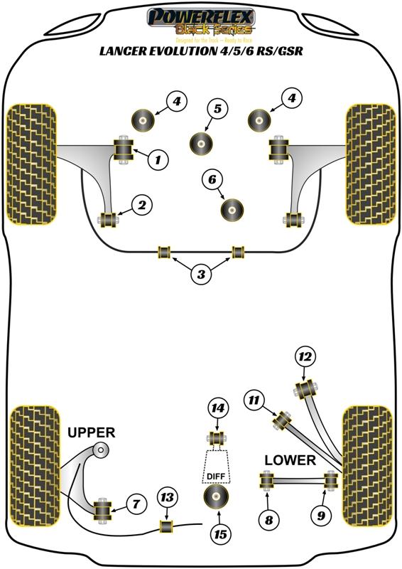 Rear Diff Front Mounting Bush Lancer Evolution IV, V & VI RS/GSR, Lancer Evolution VII, VIII & IX inc 260, black