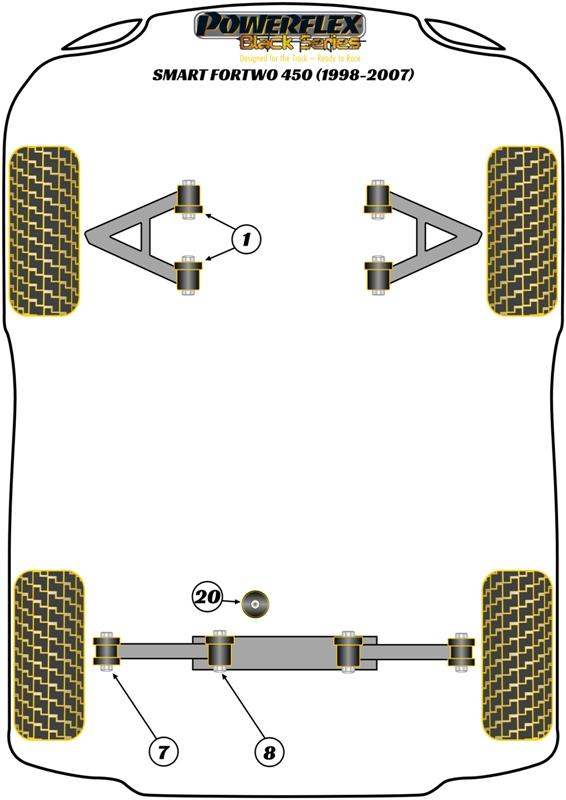 Buitenste bus achterste draagarm ForTwo 450, Roadster 452 inc Brabus (2003 - 2005), straat