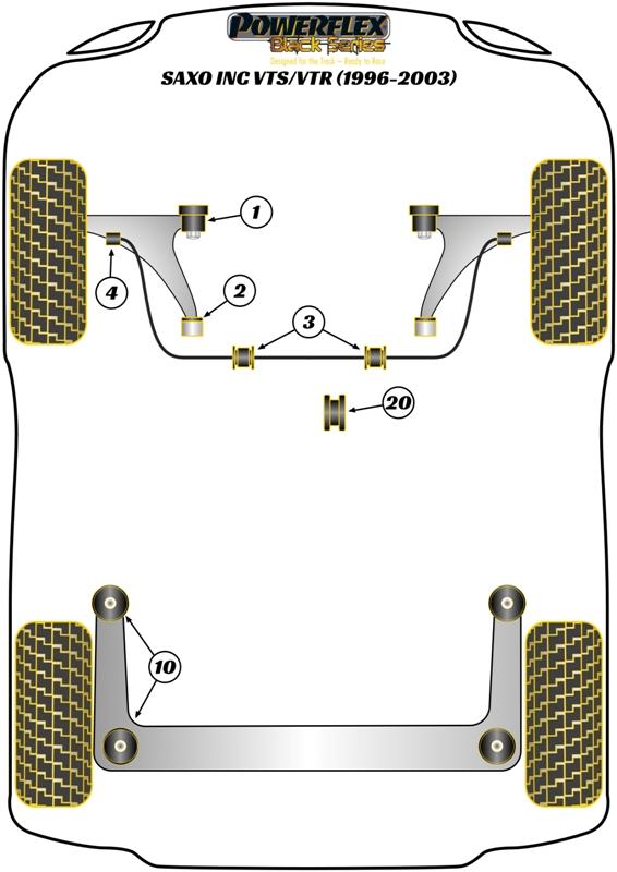 Voorste stabilisatorstangbevestiging (binnenkant) 22 mm Saxo inc VTS/VTR, 106, straat