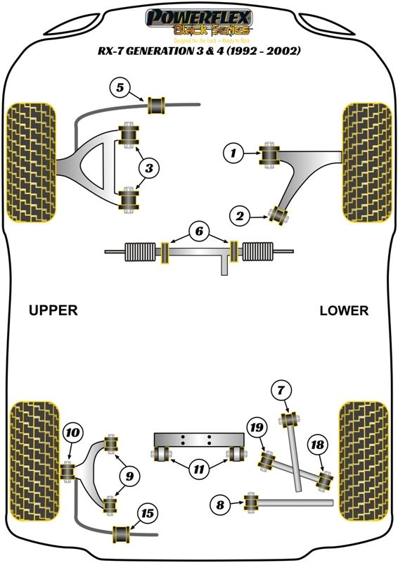 Rear Upper Arm Inner Bush RX-7 Gen 3 - FD3S, black