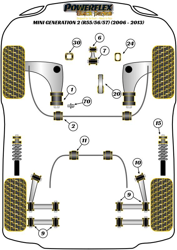 Voorste stabilisatorstangbus 23,5 mm R56/57 Gen 2, R58 Coupe, R59 Roadster, straat