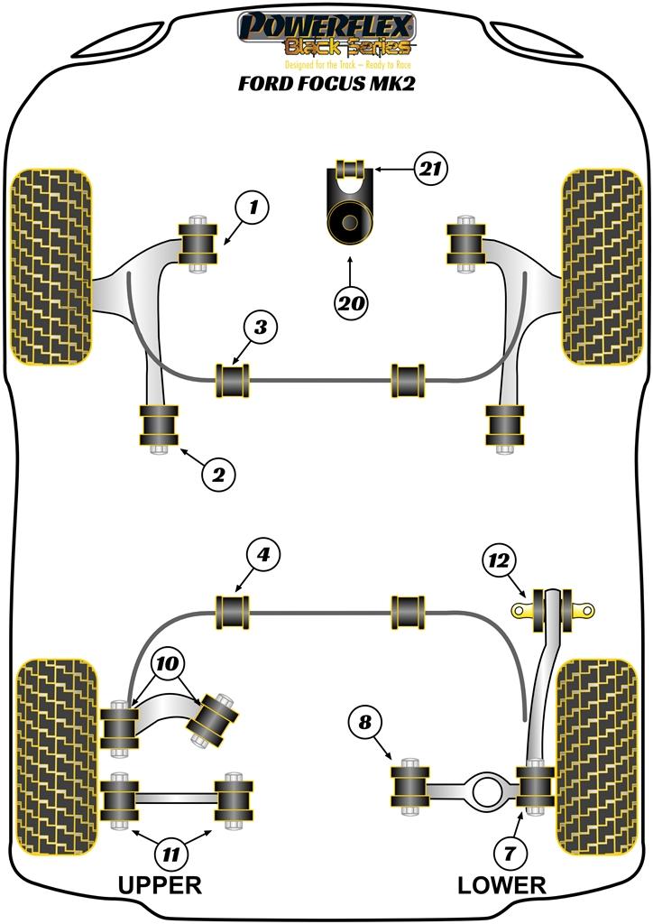 Achterste stabilisatorstang tot chassisbus 21 mm Focus Models, Mazda 3, C30, C70, S40, V40, V50, black