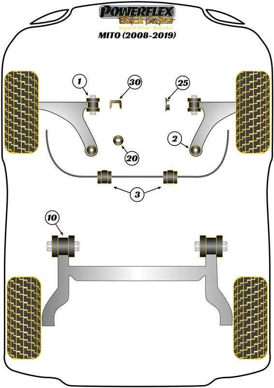Voorste stabilisatorstangbus 19 mm MiTo, Punto, Adam, Corsa Models, straat