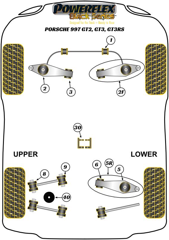 Voorste stabilisatorstangbus 25 mm 911 997, 987 Boxster, 987C Cayman, black