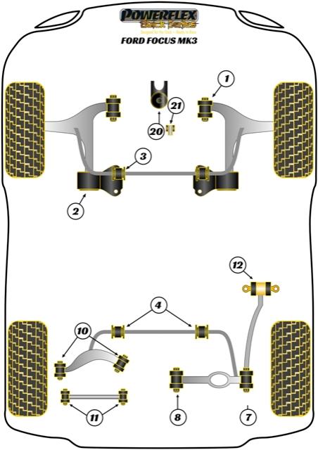 Front Wishbone Rear Bush Anti-Lift & Caster Offset Focus Models, Kuga Models, Transit, Mazda 3, V40, black