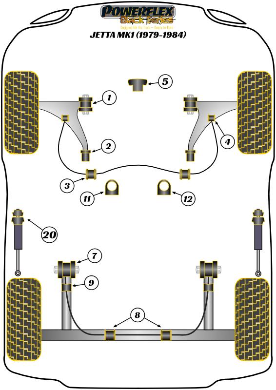 Achterste stabilisatorstang buitenste bus 24 mm Jetta Models, Scirocco Models, black