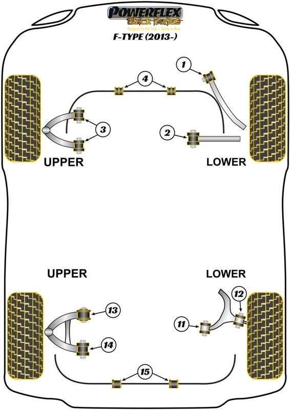 Front Upper Arm Bush F-Type, S Type - X200, S Type inc R - X202/4/6 (2002 - 2009), XF, XFR - X250, XJ - X351, XJ, XJ8 - X350 - X358 (2003 - 2009), XK, XKR - X150, black