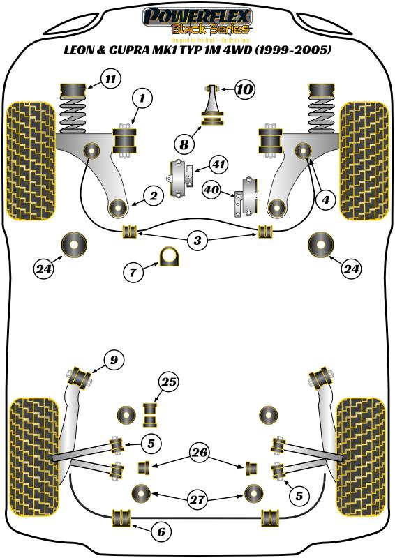 Achterste stabilisatorstangbevestiging 16 mm Leon Models, Octavia, Beetle Models, Bora Models, Golf, Jetta Models, heritage