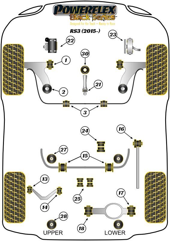 Achterste stabilisatorstangbus 18,5 mm A3 / S3 / RS3, TT Models, Cupra Formentor (2020 on), Leon Models, Octavia, Golf, T-Roc, straat