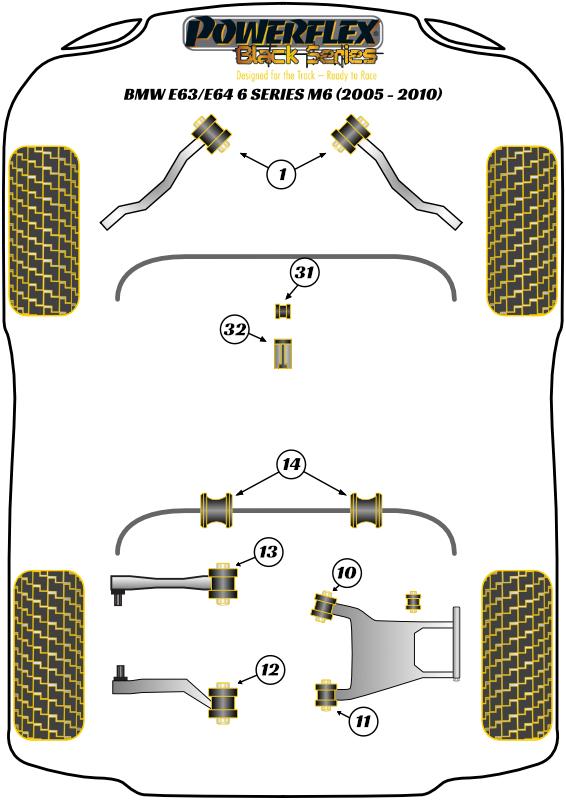 Kit stabilisatorstang vooraan en plaat 29 mm 6 Series, straat