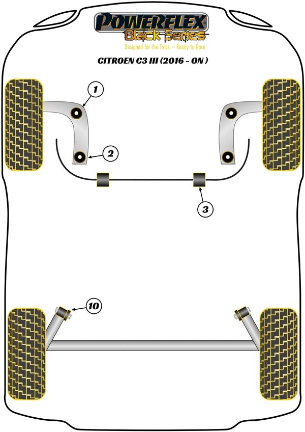 Rear Beam Rear Mounting Bush C3 Models, C4 Models, DS3, DS4, 207, 208, 307, 308 incl. CC, RCZ (2009-on), black