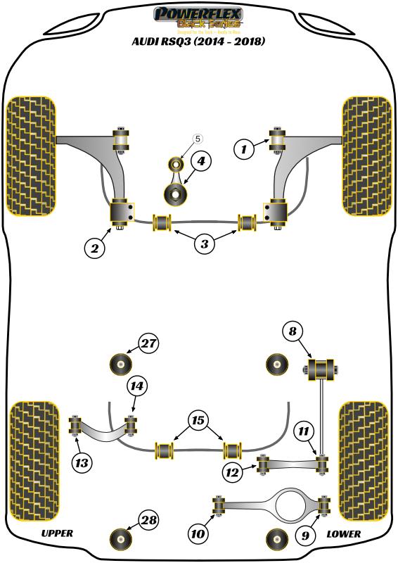 Voorste draagarm, achterste bus, anti-lift en castercompensatie Q3 / RSQ3, TT Models, CC, Passat Models, Tiguan Models, black