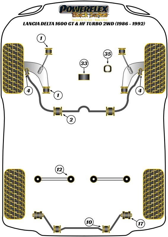 Front Anti Roll Bar Outer Bush Delta 1600 GT & HF Turbo 2WD, Delta HF Integrale inc Evo, black