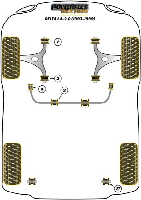 Achterste stabilisatorstang, buitenste bus Delta 1.4-2.0, Delta 1600 GT & HF Turbo 2WD, Delta HF Integrale inc Evo, black