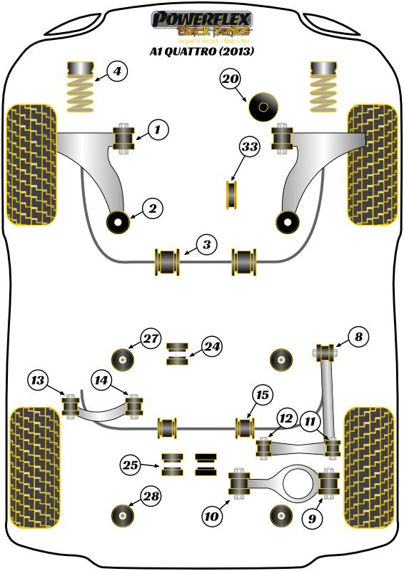 Rear Upper Wishbone Inner Bush A1 / S1, A3 / S3 / RS3, Q2, Q3 / RSQ3, TT Models, Alhambra Models, Altea 5P (2004-), Ateca, Cupra Formentor (2020 on), Leon Models, Tarraco, Toledo, Kodiaq, Octavia, Superb Models, Arteon, Beetle Models, Bora Models, CC, Eos