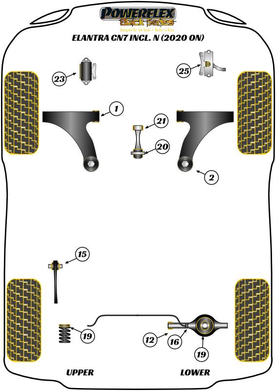 Rear Upper and Lower Spring Isolator Pads Elantra Models, black