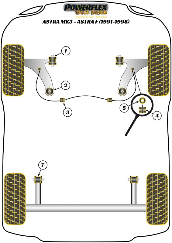 Rear Beam Mounting Bush ASTRA MODELS, Cavalier 2WD, road