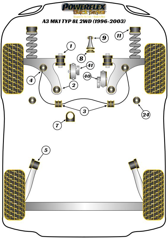 Voorste stabilisatorstangbevestiging 21 mm A3 / S3 / RS3, Leon Models, Toledo Models, Octavia, Beetle Models, Bora Models, Golf, Jetta Models, straat