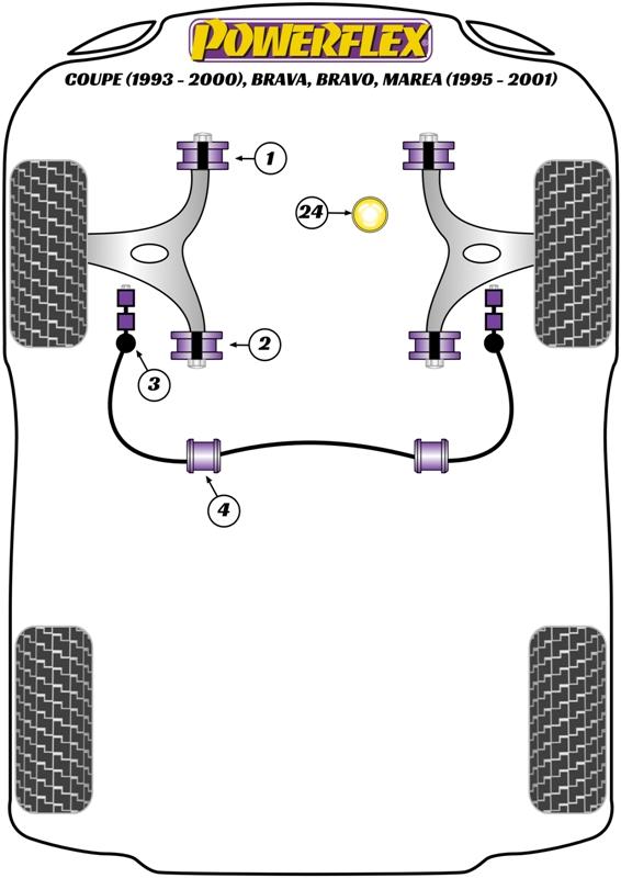 Voorste stabilisatorstang tot chassisbus 23 mm Coupe, Dedra inc Integrale, Delta 1.4-2.0, black