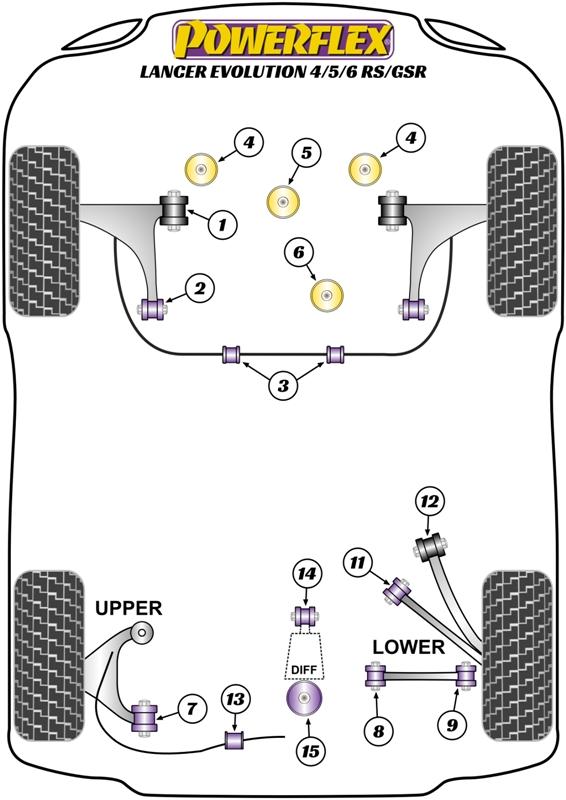 Rear Diff Rear Mounting Bush Lancer Evolution IV, V & VI RS/GSR, Lancer Evolution VII, VIII & IX inc 260, black