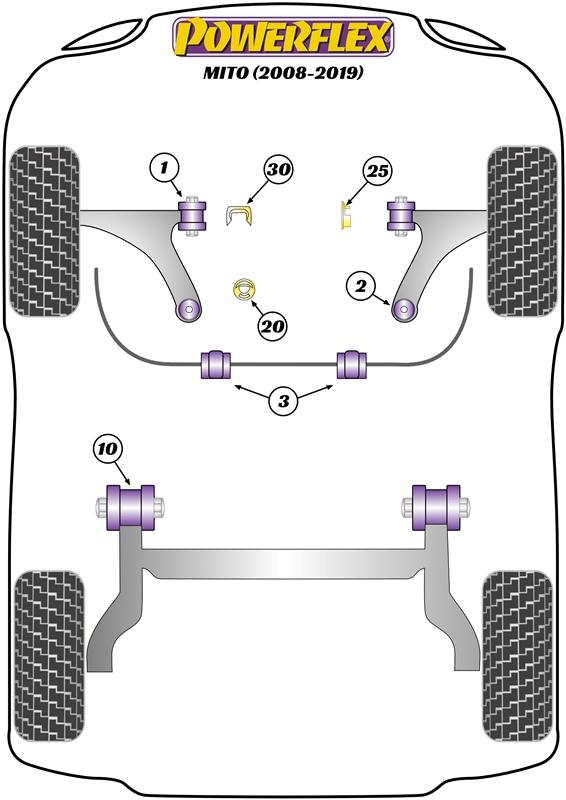 Voorste stabilisatorstangbus 19 mm MiTo, Punto, Adam, Corsa Models, straat