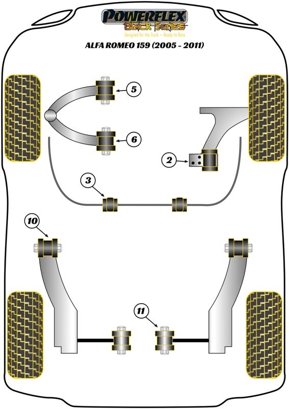 Front Upper Arm Rear Bush 159, Brera 939, Spider 939, black