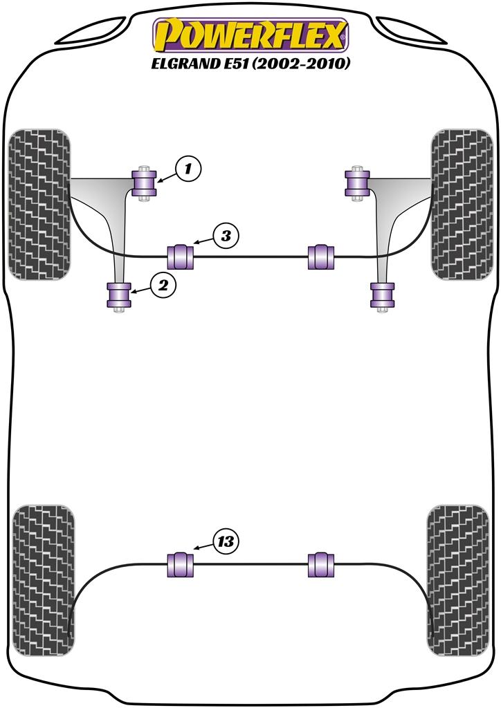 Achterste stabilisatorstangbus 25 mm Elgrand E51, Teana J51, straat