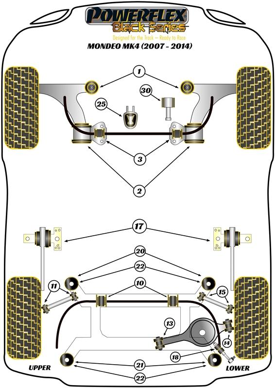 Voorste arm achterste bus Mondeo Models, S-Max Models, S60 2WD, S60 AWD, S80, V60 inc R, V70, XC60, XC70 P3, black