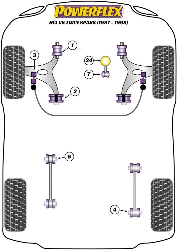 Voorste stabilisatorstangeindbevestiging gemonteerd op armbus 164 V6 & Twin Spark, Coupe, straat