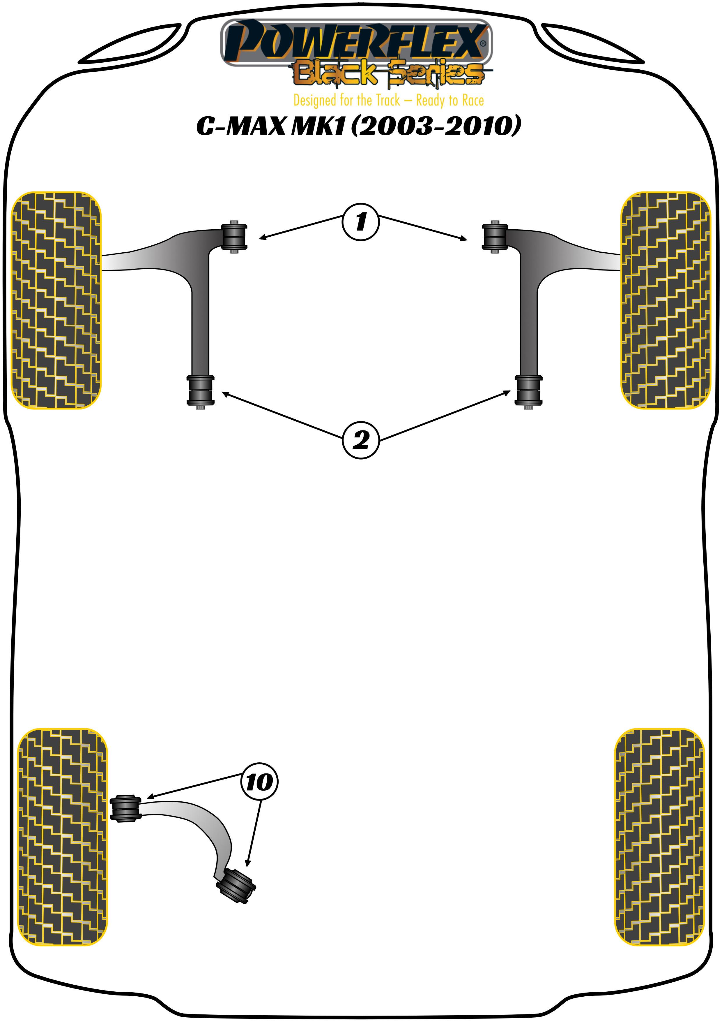 Voorste draagarm, achterste bus, anti-lift en castercompensatie C-Max Models, Focus Models, Kuga Models, Mazda 3, Mazda 5 CR19, C30, C70, S40, V50, black